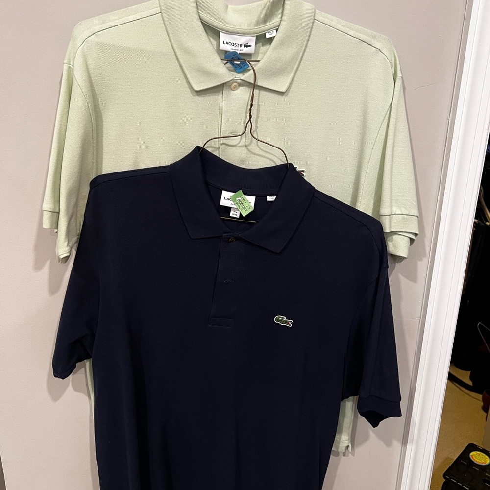 LACOSTE classic Fit Polo, set of 2. navy and mint
